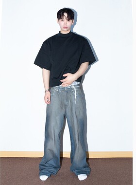 Without Me/FEAR4FREE baggy版型刷蜡脏脏裤做旧洗水宽松牛仔裤男