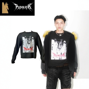 Without Me/Punkfk冲撞印花长袖T恤tee|轻水洗做旧boxy短宽单缝线