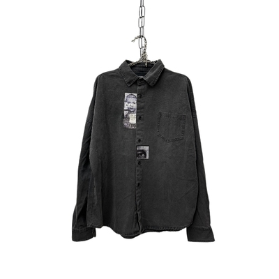 长袖衬衫贴布设计做旧复古外套