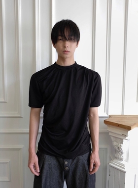 Without Me/SSIN7 冰丝波浪扭曲褶先锋短袖T恤竹节纹冰丝凉感面料