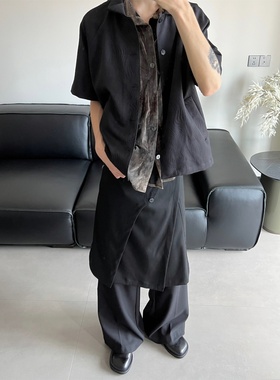 WithoutMe/REBELTOREBEL提花肌理感水波纹猫耳活页领插袋短袖衬衫