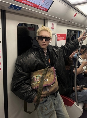 Without Me/Nomorefight阿丛头层牛皮油蜡抗寒bomber棉服机车廓形