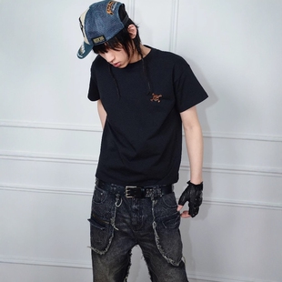 Without Me/PunkFK 基础款金属骷髅PIN短袖T恤休闲单缝线boxy版型