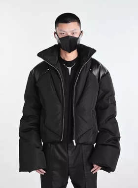 Without Me/Ssin7 喇叭袖拼皮暗黑先锋镂空廓形羽绒棉服外套