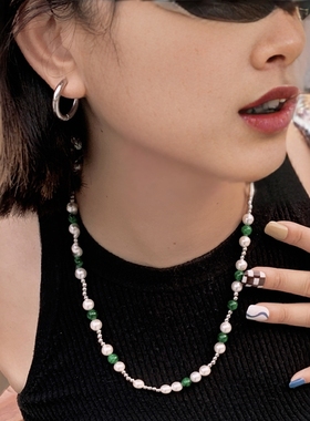男女绿色复古锁骨链千禧风百搭