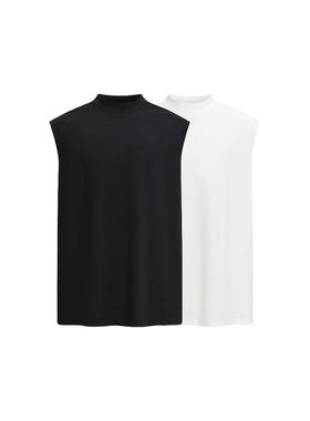 Without Me/MONBLACK基础廓形OS外缝线圆筒背后拼接小领口无袖T恤