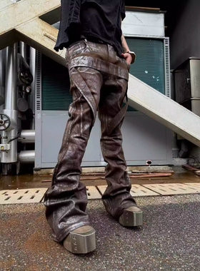 Without Me/Disark 新品25FW暗黑先锋烫银擦脏涂层喇叭裤