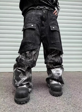 Without Me/ Disark 25SS 暗黑先锋迷彩结构阔腿裤口袋直筒长裤男