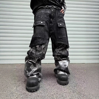 暗黑先锋迷彩结构阔腿裤