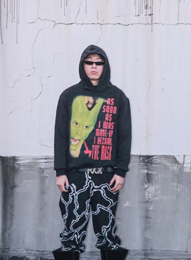 Without Me/JADEGANG25FW变相怪杰印花黑色宽松美式卫衣