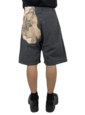 Without Me/1of remake 暗黑油画风短西裤廓形条纹灰色宽松裤子