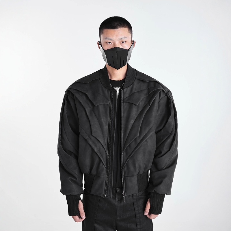 纹理暗黑廓形棉衣外套黑白双色