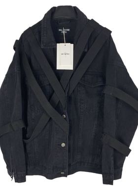 Without Me/1of remake Remake黑色秋冬绑带独特设计廓形牛仔夹克