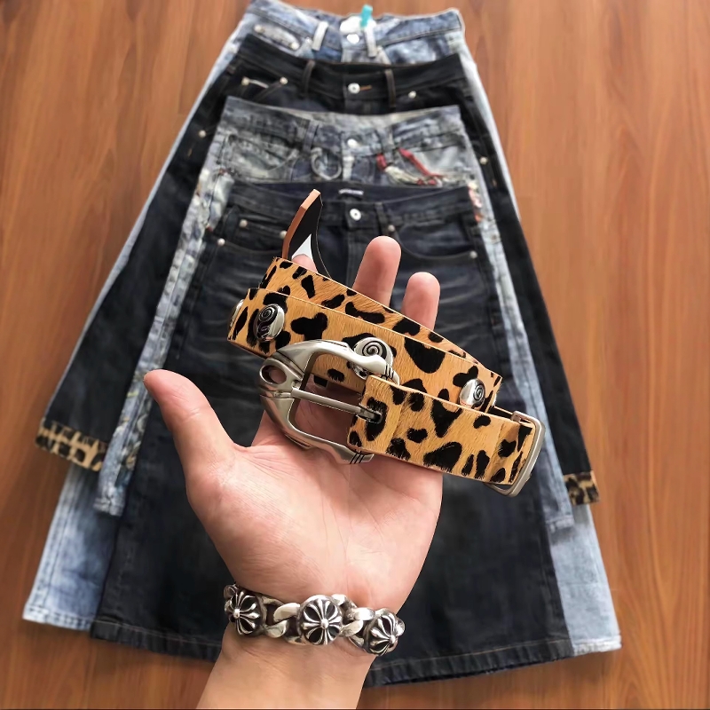 BELT夯货马毛皮带豹纹印花腰带