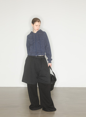 Without Me/AXYPAGES 假两件阔腿裤休闲宽松黑色显瘦时髦直筒长裤