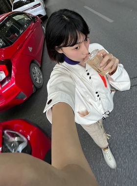 Without Me/REBELTOREBEL 松弛感短宽纽扣教练夹克四合扣抽绳外套