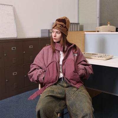 水洗梯形口袋复古棉服飞行员夹克