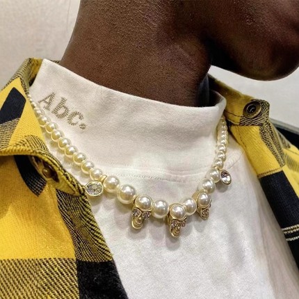 Without Me/EVAE 珍珠骷髅项链钻石情侣小众吊坠 王琳凯同款