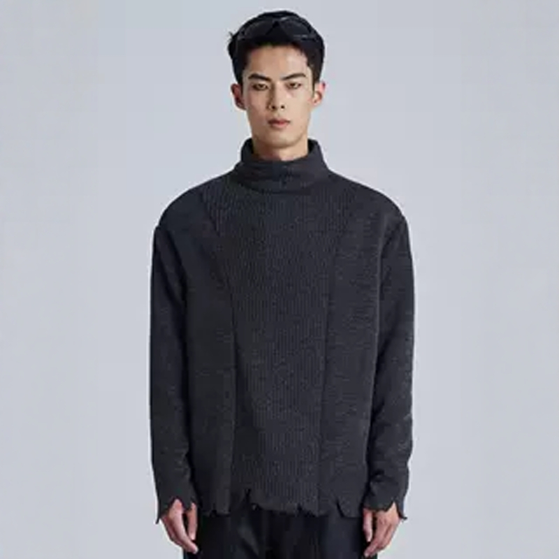 陨石深灰锋破损风毛线衣双面可穿