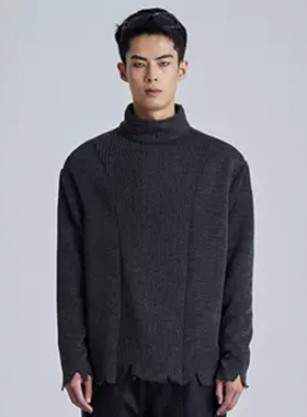 WithoutMe/ssin7 23AW陨石深灰双面可穿先锋破损风毛线衣