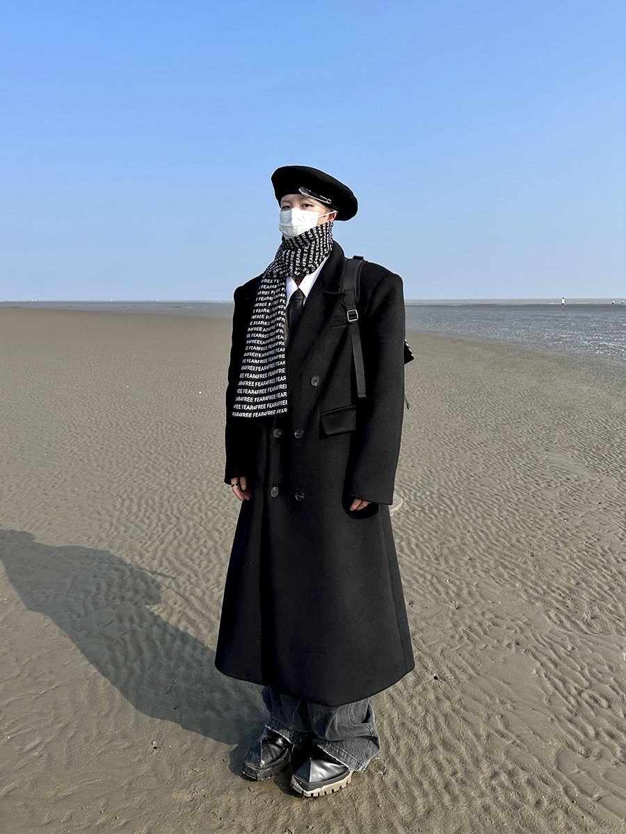 Without Me/FEAR4FREE氛围感穿搭原创廓形垫肩羊绒毛呢大衣男