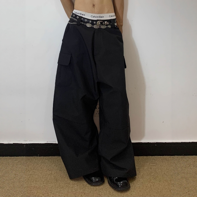 复合廓形分割吊档打杆弯刀长裤
