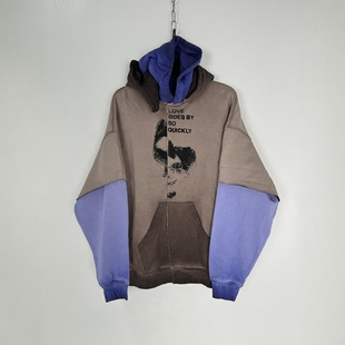 Without Me/ 国内手工靶心系列双层拼接暗黑做旧渐变廓形连帽卫衣