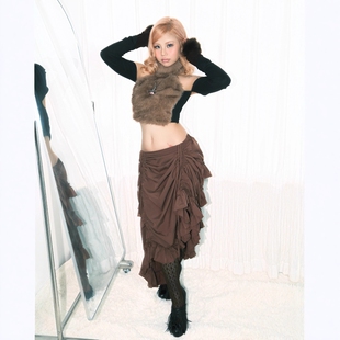 WithoutMe/RubyDoll层次感复古抽绳褶皱可调节不规则半身长裙复古