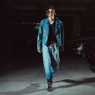 烟头金属拉链牛仔机车夹克外套