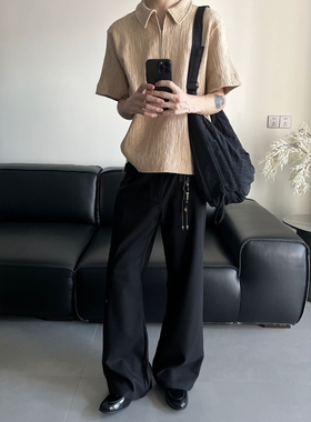 Without Me/REBELTOREBEL 羊毛混纺树皮肌理感坑条纹理老钱风短袖