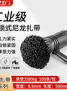 黑色PA66尼龙扎带温州制 国标10*500mm强力捆扎卡扣