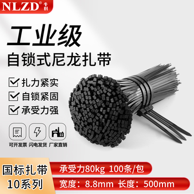 黑色PA66尼龙扎带温州制 国标10*500mm强力捆扎卡扣