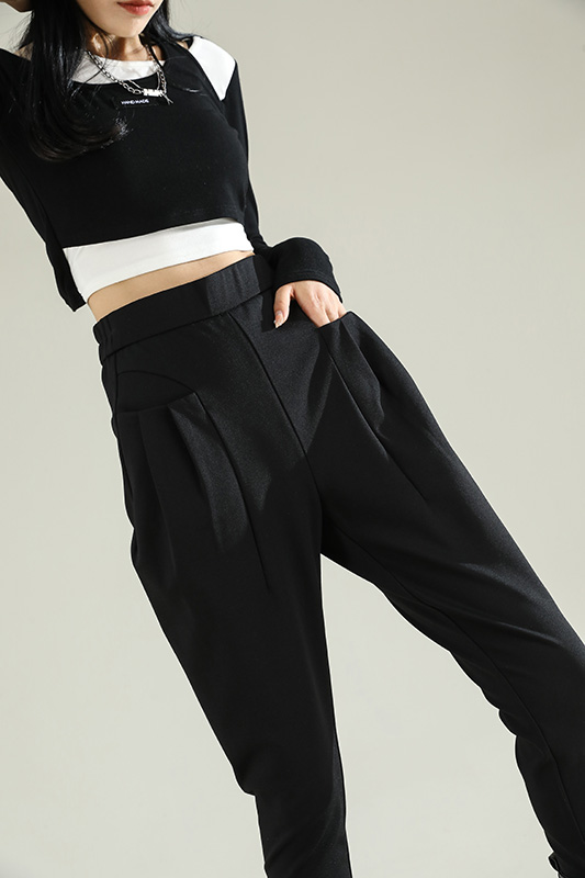 女士黑色哈伦裤女2025春秋新款小个子休闲小脚裤萝卜马丁靴裤子女 - 以言女装旗舰店出品