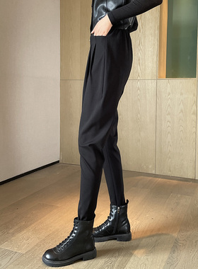 女士黑色哈伦裤女2026新款春秋高腰显瘦萝卜休闲小脚马丁靴长裤子