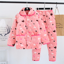 睡衣女冬季 三层加厚保暖珊瑚绒夹棉女士法兰绒棉袄家居服套装