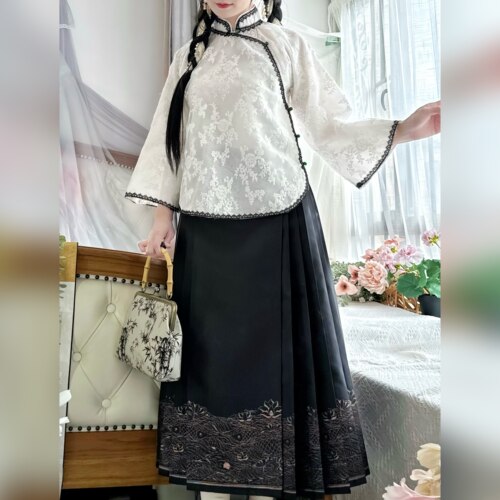 秋季上衣蕾丝中式宽松斜襟倒大袖