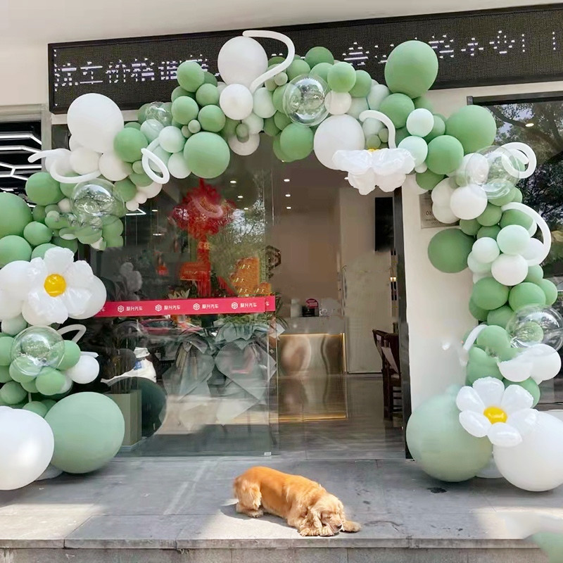 复古绿色气球拱门儿童宝宝周岁生日店铺开业幼儿园布置节庆装饰品