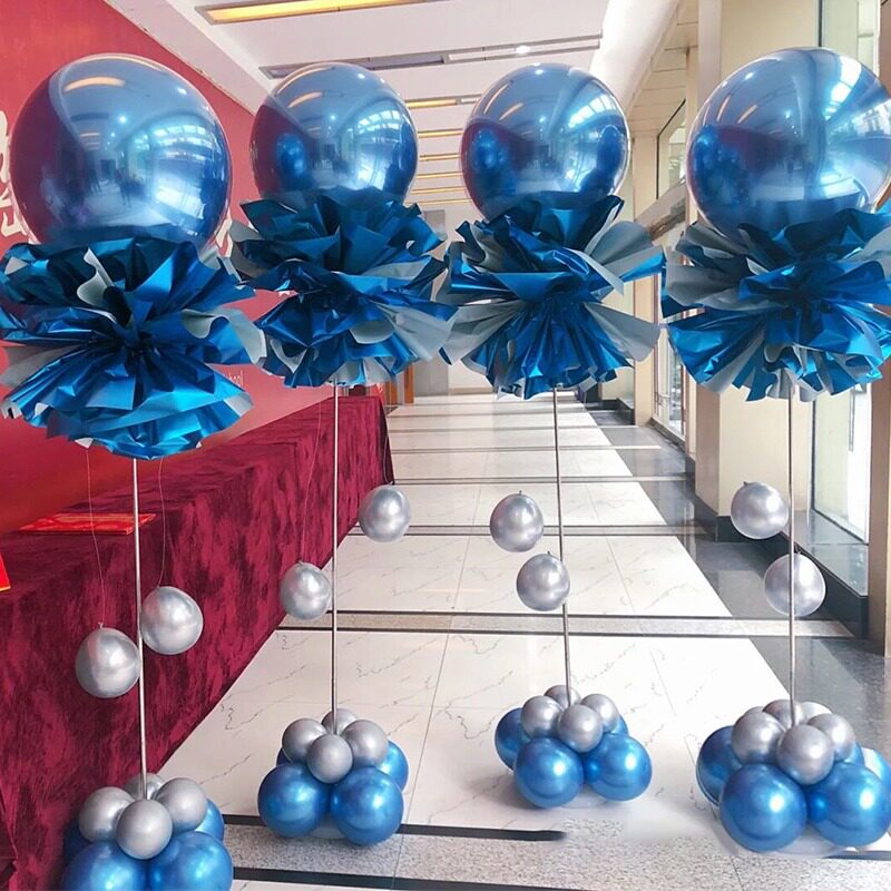 开业气氛地飘加高立柱蓝色乳胶气球装饰支架通道路引商场活动布置