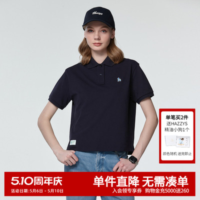 Hazzys哈吉斯夏季短袖polo衫女士宽松T恤时尚休闲通勤体恤女上衣