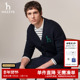100%绵羊毛 外套男士 Hazzys哈吉斯秋季 男装 V领针织衫 开衫 毛衣
