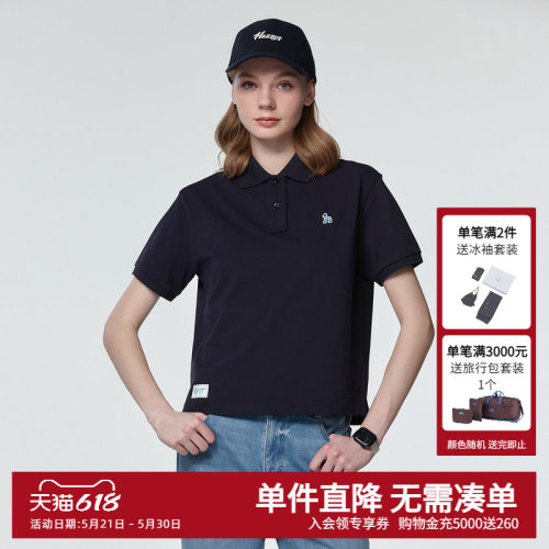 Hazzys哈吉斯夏季短袖polo衫女士宽松T恤时尚休闲通勤体恤女上衣