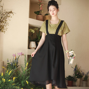 唐制垂领衫提花背子2025夏新汉元素女文艺复古背带裙半裙气质套装