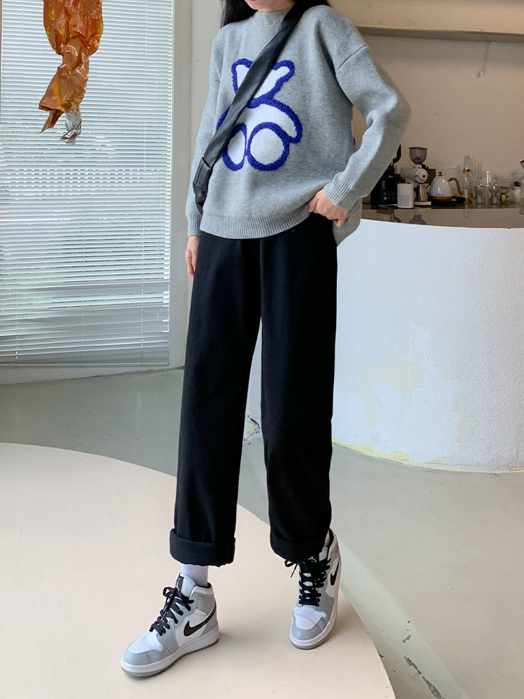 FLEECE PADDED JEANS WOMENS AUTUMN WINTER 2021 NEW STRAIGHT HIGH WAIST LOOSE SLIM PLUS SIZE WINTER WARM PANTS