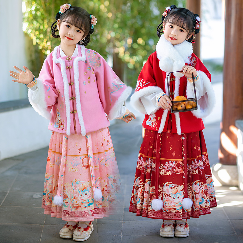 儿童传统汉服女童拜年服加厚洋气中国风唐装日常喜庆年服冬季套装