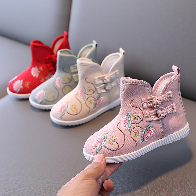 汉服鞋子儿童宝宝古风单靴高帮