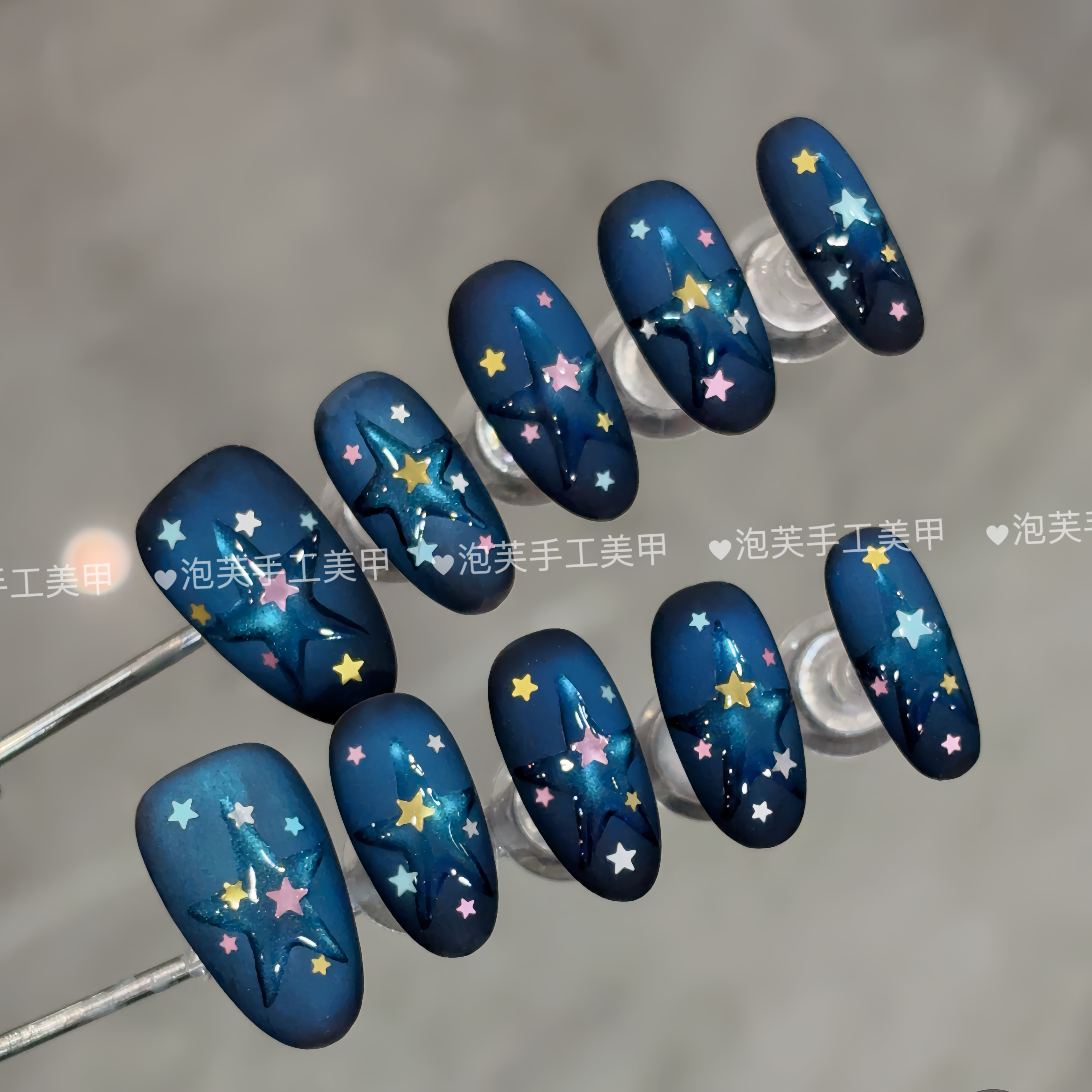 纯手工【蓝夜星】蓝黑猫眼梦幻星空秋日显白极光设计感小众穿戴甲