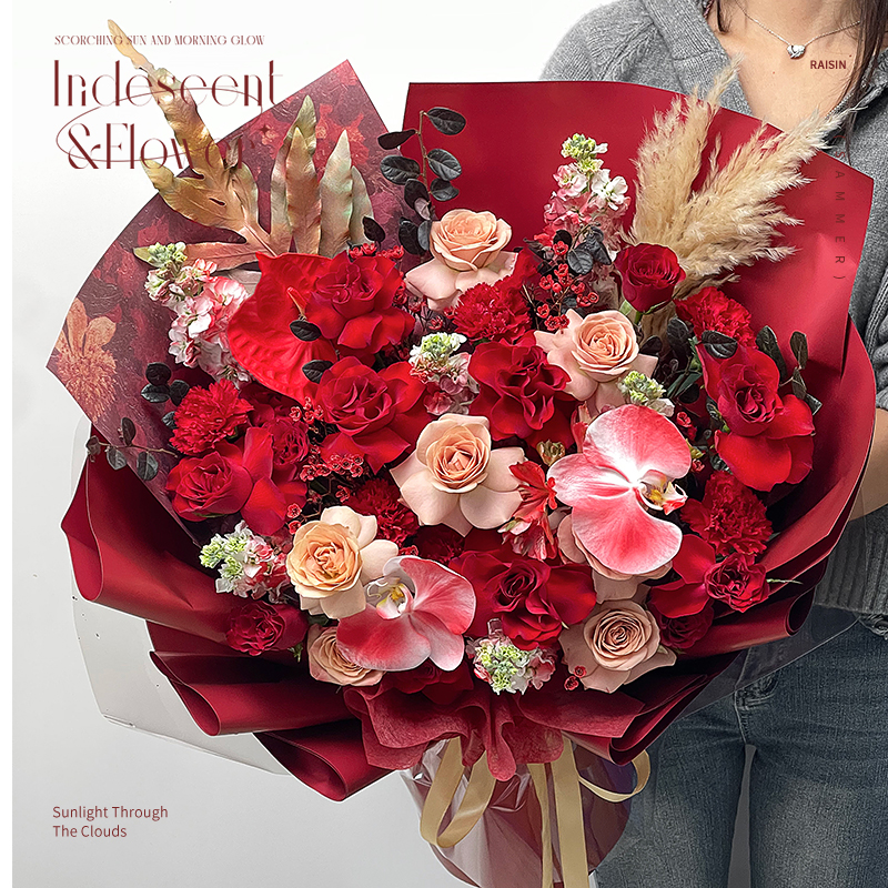 水木麟红色喜庆花束送妈妈长辈生日鲜花速递同城重庆花店送花结婚