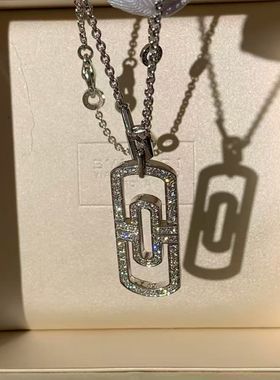 二手宝格丽回形针大号白金满钻项链宝家镶钻锁骨链女款时尚