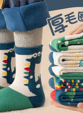 儿童袜子冬季加绒加厚纯棉儿童厚袜子男童秋冬恐龙毛圈袜冬毛巾袜