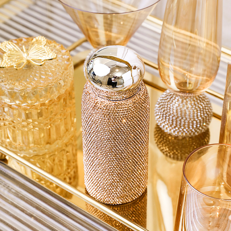 LIVETAI 작은 고급 기능 인터넷 연예인 라인석 보온병 컵 다이아몬드 소형 및 휴대용 304 스테인레스 스틸 워터 컵